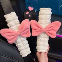 Cute Pink Bow Puff Plush Car Seat Belt Cover Soft Seatbelt Shoulder Pad Protector Auto Neck Support Cushion For Women Girls