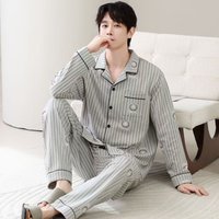 High-Quality 2025 New Men's Pajamas, Spring and Autumn Cardigan Style, Long-Sleeved, New Simple Design, Large Size Loungewear That Can Be Worn Outside