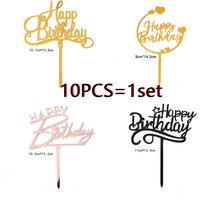 10pcs New Gold Happy Birthday Cake Topper Gold Black Acrylic Kids Birthday Party Cake Topper Dessert Decoration Baby Shower Gift