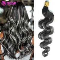 I Tip Hair Extensions Real Human Hair Body Wave 12-26 Inch 50-100Pcs Natural Black Highlight Grey Salon Quality T1B Grey