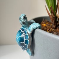 Turquoise Resin Turtle Statue - Waterproof Outdoor Decor, Realistic Sea Turtle, Low-Maintenance Patio/Pond