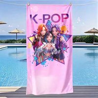 Cute K-pop Girl Group Beach Towel flat print Pink Anime Idol Pop Star Bath Towel for Teens Girls Summer Pool Party Gift
