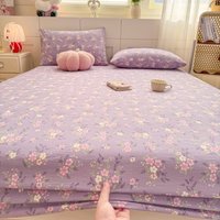 Purple Flower Printed Fitted Bed Sheet Single/Queen/King Size Bed Sheet for Double Bed draps lit Skin-Friendly Bedsheet 침대패드