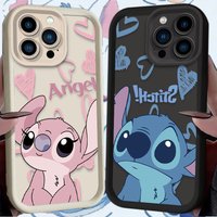 Couple Disney Stitch Angel Love Case for iPhone 17 Air 16 16E 15 14 13 12 11 Pro Max X XS X S Max XR SE 2020 SE4 7 8 Silicone