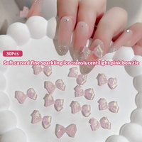 **30 Pcs Soft Carved Glitter Bow Nail Art Charms Cute Resin Nails Decoration Supplies Jewelry Accessories Diy