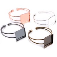 High Quality 25mm Silver Plated Bronze 4 Colors Square Bangle Base Bracelet Blank Findings Tray Bezel Setting Cabochon Cameo