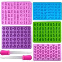 4/7pcs Silicone Candy Mold Set with Bear Dinosaur Donut Heart Mold and 2 Droppers DIY Non-stick Multi-Shape Chocolate Mold