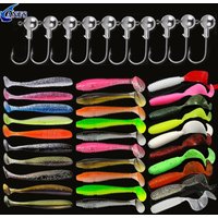 10pcs/30pcs Soft Fishing Lures Kit Silicone Lure Set Artificial Bait Worm with Crank Jig Head Hook