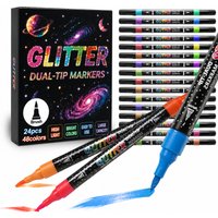 48 Colors Dual Tip Glitter Brush Markers Set Acrylic Paint Pens Markers Vibrant Colors for Scrapbook DIY Doodling Card Making