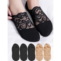 Socks Women's Lace Flower Invisible Transparent Summer Thin Breathable Fashion No-Show Ankle Low Cut Set Non-Slip Boat Socks