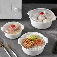 2Pcs Two Ear Round Microwave Lunch Box Household Plastic Heating Fresh Keeping Box With Lid Steamed Bun Instant Noodles Bowl