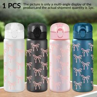 1pc Pink Bow Pattern 26oz Water Bottle, Outdoor Travel Leakproof Plastic Sports Water Cup with Rope Birthday Gifts