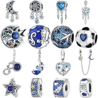 925 Sterling Silver Heart Blue Charms Beads Fit Original Bracelets Bag Keychain Charm Bead Pendant Diy Women Jewelry Gift