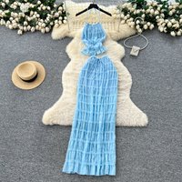 Vintage Elegant halter sleeveless korean Fashion women clothing autumn dresses Two Piece Set