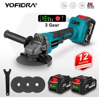 YOFIDRA 125mm Bürstenloser Winkelschleifer 3-Gang Akku-Schleifmaschine Schneidwerkzeug für Holzbearbeitung Kompatibel mit Makita 21V Akku