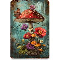 Vintage Mushroom & Floral Metal Tin Sign - 20.32x30.48 cm | Durable Wall Decor for Home, Office, Gym, Cafe, Garage | Perfect