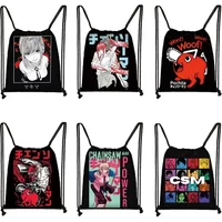 Anime Chainsaw Man Backpack Denji Pochita Drawstring Bags Makima Power Manga Daypack Causal Shoulder Bag for Travel Shoes Holder
