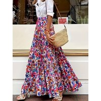 Women's Print Long Skirt Fashion Vintage Loose Skirts Lady Casual Elegant Boho Beach Holiday Skirts Womens Clothing Summer New