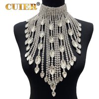 CuiEr 40cm Length SS28 Rhinestones Chain Tassel Stunning Crystal AB Lrregular Necklace for Women Choker Jewelry Glass Wedding