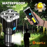 High Power LED Flashlights Camping Torch With 4 Lamp Beads And COB Side Light Rechargeable Portable Hand Lantern 4 Lighting Mode