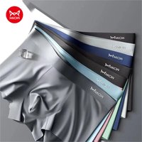 MIIOW 3 pièces glace soie sous-vêtements pour homme Boxer fibre métallique antistatique hommes caleçons sans couture ourlet hommes culottes boxeurs Shorts tronc