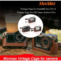 Movmax Vintage Leather Cage Protective Frame Case with Shoulder Strap for DJI Osmo Action 3/4/5 Pro/6 Insta360 Ace Pro 2