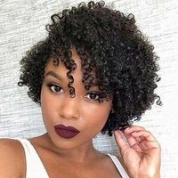 Peruvian Curly Human Hair Wigs With Bangs Short Pixie Cut Bob Wig Reddish Brown Glueless Curly Wig Full Machine Wigs For Women