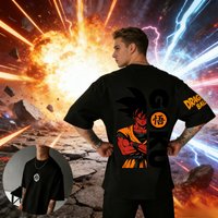 2026 Summer Dragon Ball Split Style Goku Vintage Anime T-shirt Men's Pure Cotton Casual Loose Sports Daily Top Y2K style