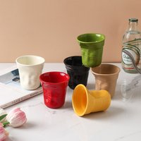 Modern Colorful Pleated Ceramic Espresso Cup Office Porcelain Drinking Cup Afternoon Tea Cup Irregular-shaped Mug Birthday Gift