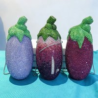 Eggplant Shaped Crystal Clutch Purse Luxury Diamond Evening Bag Rhinestone Handbags Bridal Wedding Stone Clutch Party Purses