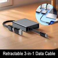 Retractable 3-in-1 Multi Charging Cable Portable USB-A to Type-C Lightning,Micro USB Fast Charging Data Cord for iPhone Android