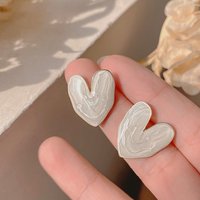 White Color Big Heart Stud Earrings for Women Girl Korean Love Drop Glaze Aesthetic Daily Life Minimalist Jewelry Piercing Ear