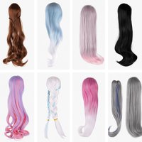 Perruque de poupée de qualité, accessoires de poupée, noir, blanc, rouge, marron, rose, vert, bleu, cheveux de poupée, courbe droite, tresse, décors de poney, 1/3