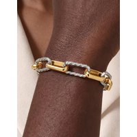Two Tone Twist Link Paperclip Bracelet for Women, Chunky Stainless Steel Bracelet Adjustable Link, 18k Gold Plated Jewelry