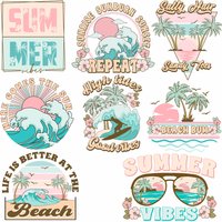 Beach Surfing Coconut Tree Sports Car DTF Heat Transfer Printing Stickers Summer Vacation DIY Iron-on Backpack T-shirt Jacket