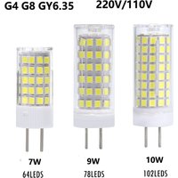 Ampoule LED en cristal de maïs G4 G8 GY6.35, 10W, 102LED, SMD2835, projecteur en cristal, ampoule de lustre, AC 110V, 220V, 360 degrés, 5 pièces