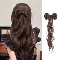 Synthetic Bow Bun Chignon With Curly Tassel Heat Resistant Natural Fake Hair Accessories Fluffy Bow Hair Clip Wig Styling Tools