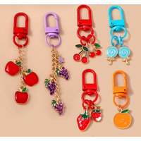 Aihua Lovely Colorful Cartoon Red Cherry Apple Grape Strawberry Keychains Simulation Fruits Keyring Handbag Pendants