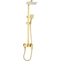 Pommeau de douche doré, ensemble de douche, kit de douche, grand modèle de 20 cm, en laiton et acier inoxydable, fixation murale, finition dorée polie, pour salle de bain contemporaine, antirouille,