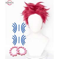 Anime Akaza Cosplay Wig Short Red Wigs Heat Resistant Synthetic Anime Wigs + Wig Cap