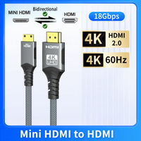 4K@60Hz Mini/Micro HDMI to HDMI Cable HD High-Speed Braided HDMI-compatible Cable Bi-Directional 2.0Cord for HDTV Tablet Camera