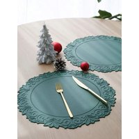 1/4/6PCS Green Christmas Placemats Shaped Faux Leather Table Mats Pad Kitchen Accessories Outdoor Indoor Round Place Mat Nordic