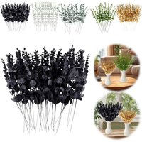 18pcs Halloween Eucalyptus Leave Branch Black Artificial Plants Flowers Stems Leaf Party Event Floral Bouquet Home Decoration
