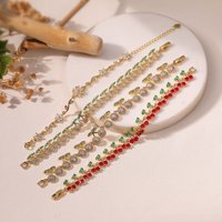 18K Gold Plated Brass Sweet and Cute Splicing Adjustable Cherry Flower Zircon Bracelet for Women's Jewelry Birthday Gift 1 Pcs