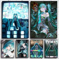H-Hatsune Miku Poster Poster Wall Art Canvas Print Anime Vintage Nordic Aesthetic Decor for Bedroom Living Room Home