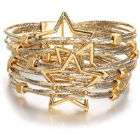 ALLYES Fashion Pentagram Braided Leather Bracelet Multilayer Glitter Filled Slim Strips Chunky Bangle Bracelets for Women