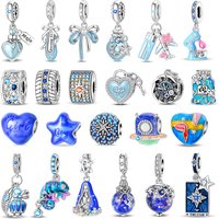 Blue Series 925 Sterling Virgin Mary Bow Chameleon Dancing Shoes Airplane Ticket Charm Fit DIY Bracelet Necklace Cute Gifts