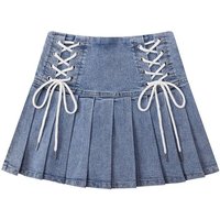 Denim Pleated Skirts Women Sexy Lace-up High Waist Design Summer Korean Fashion Hot Girls Mini Skirt Vintage Street Lovely Mujer