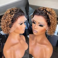 Pixie Cut Wig Colored T1B/27/30 13x1 Lace Wig Curly Short Bob Human Hair Wig For Women Natural Black Color Human Hair Cheap Wig