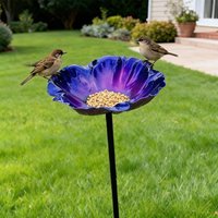 Metal Bird Bath Reflective Petals Design Bee Water Bowl 65cm HeightPedestal Bird Baths for Window Deck Patio Backyard Yard